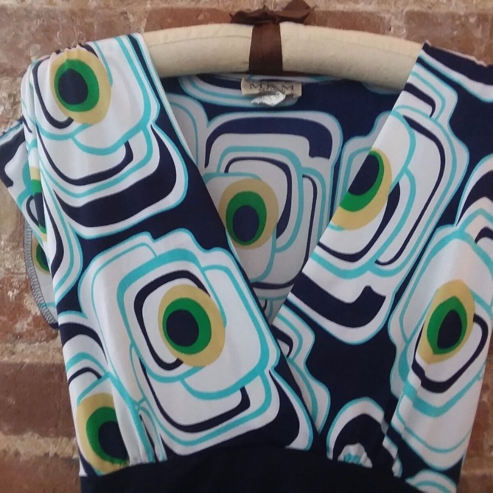M.K.M DESIGNS Blue & White Multicolor Sleeveless Blouse Shirt Top Tunic Women S - Picture 4 of 14
